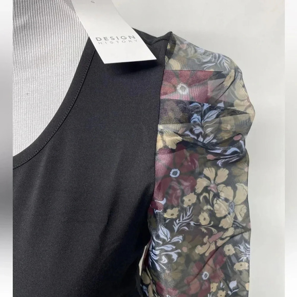Design History Black Floral Sheer Organza Puff Sleeve Blouse Top Size Large NWT - Picture 2 of 7